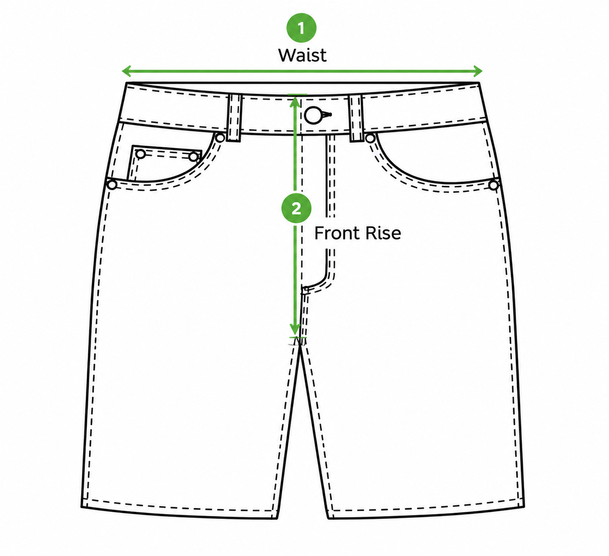VES Golf shorts measurement guide – waist and front rise