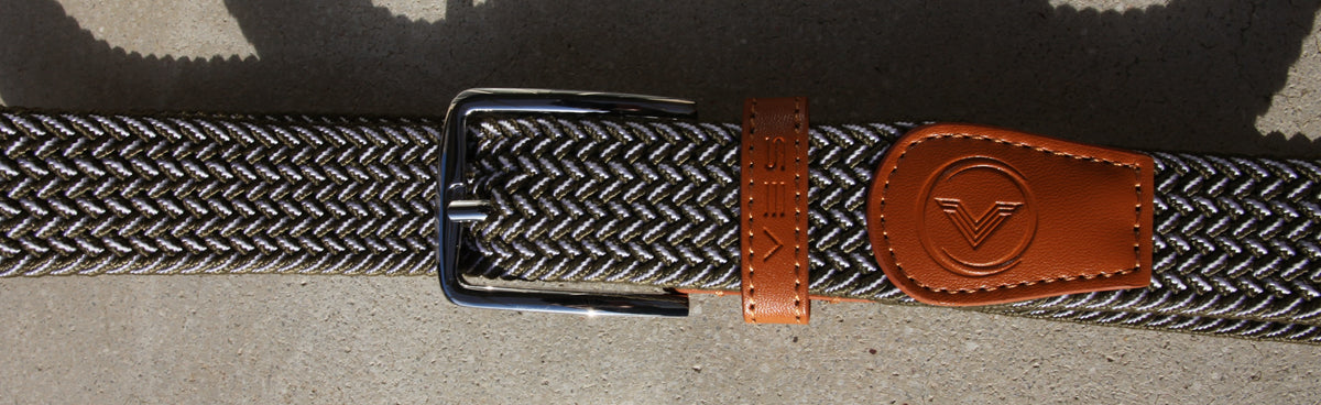 VES Golf Olive Green and White Woven Stretch Belt with Brushed Nickel Buckle