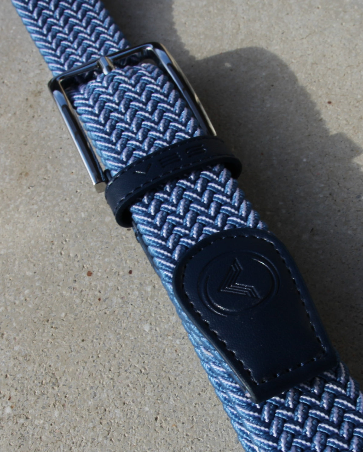 VES Golf Moonlight Blue and White Woven Stretch Belt with Brushed Nickel Buckle