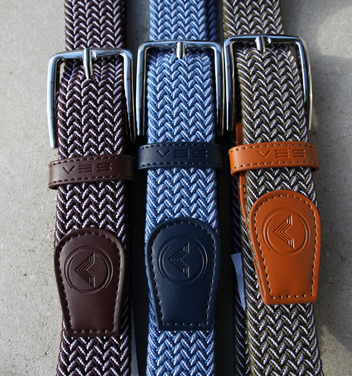 VES Golf Burgundy and White Woven Stretch Belt with Brushed Nickel Buckle
