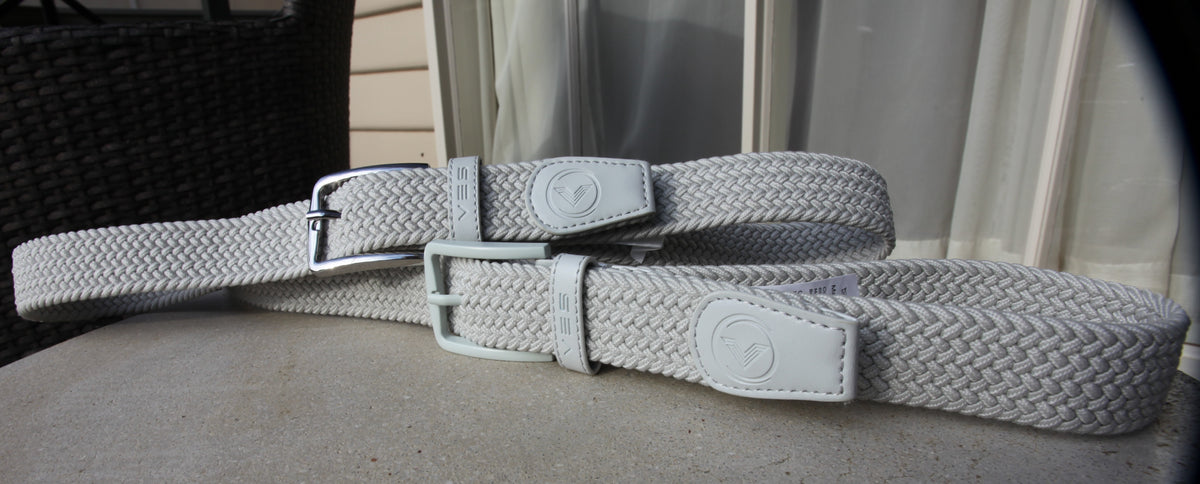 VES Golf Dawn Blue Woven Stretch Belt with Matching Nickel Buckle