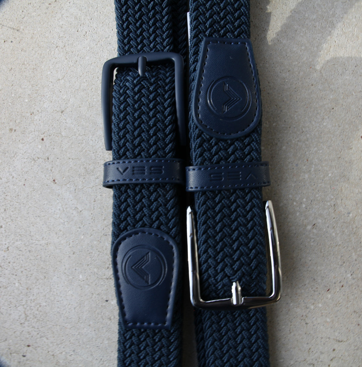 VES Golf Navy Blue Woven Stretch Belt with Navy Buckle