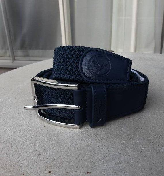 VES Golf Navy Blue Woven Stretch Belt with Brushed Nickel Buckle