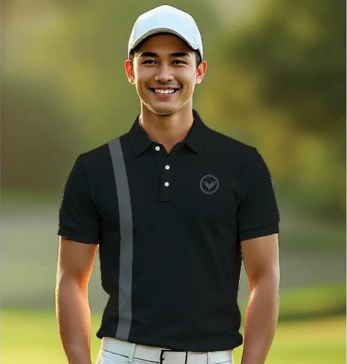 Black with Cool Grey Vertical Stripe Polo